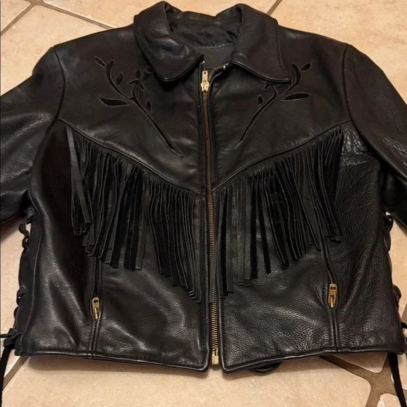 Brandy Melville Black Leather Jacket with Fringe - Picture 6 of 15